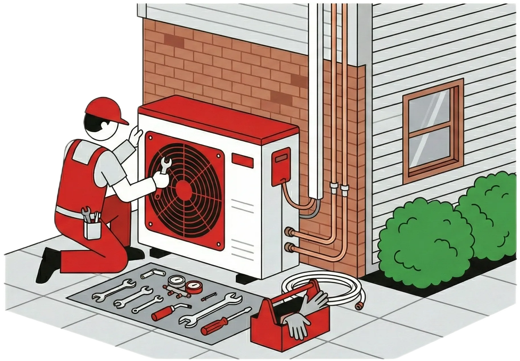 Technicien Climatcontrole installant un climatiseur réversible respectueux de l'environnement