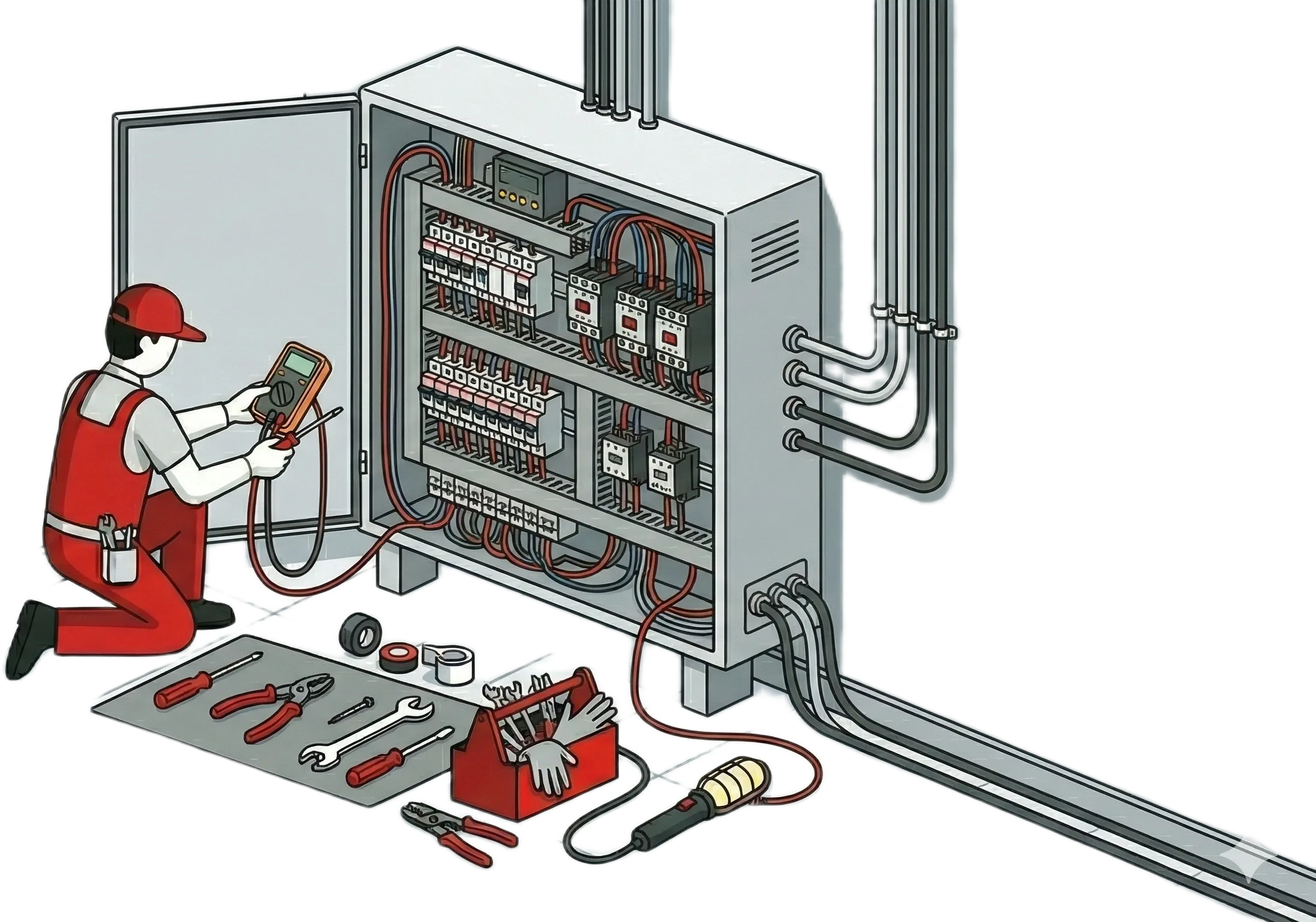 Technicien vérifiant les connexions électriques lors d'un entretien de climatisation