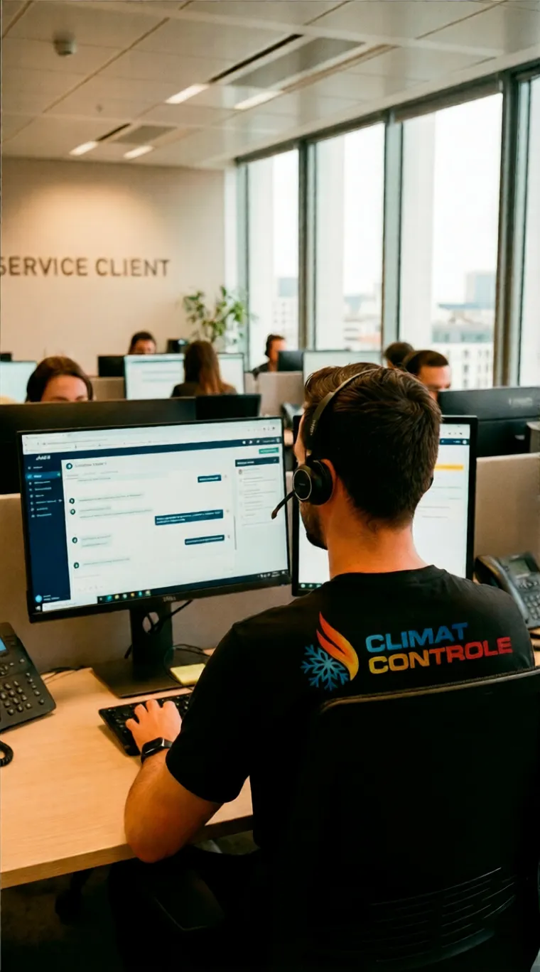 Équipe du service client Climatcontrole répondant aux demandes de devis